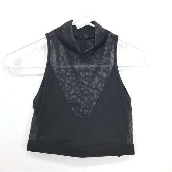 Victoria’s Secret Black / Leopard Print Mesh Panel Mock Neck Crop Top - Picture 4 of 14